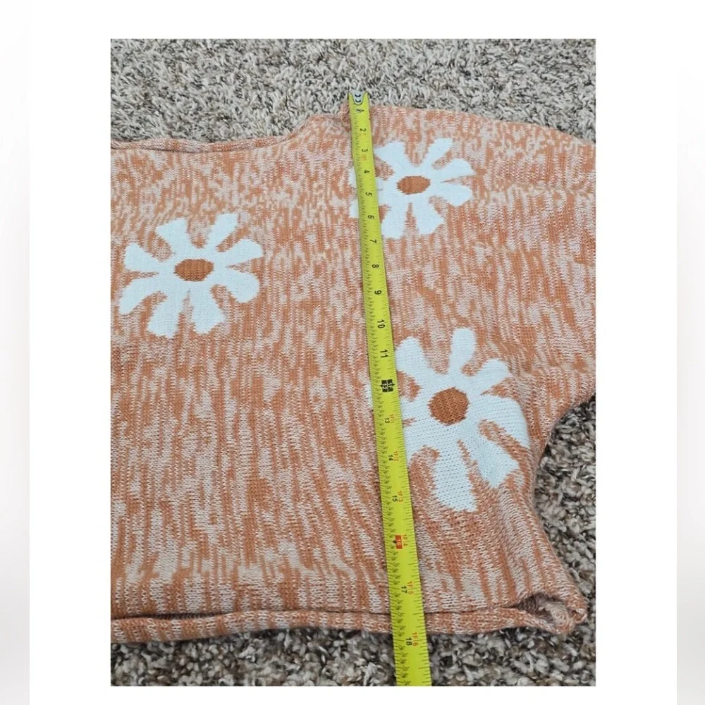 Boho Daisy Floral Cropped Sweater Orange White Retro Knit Medium - Picture 4 of 5